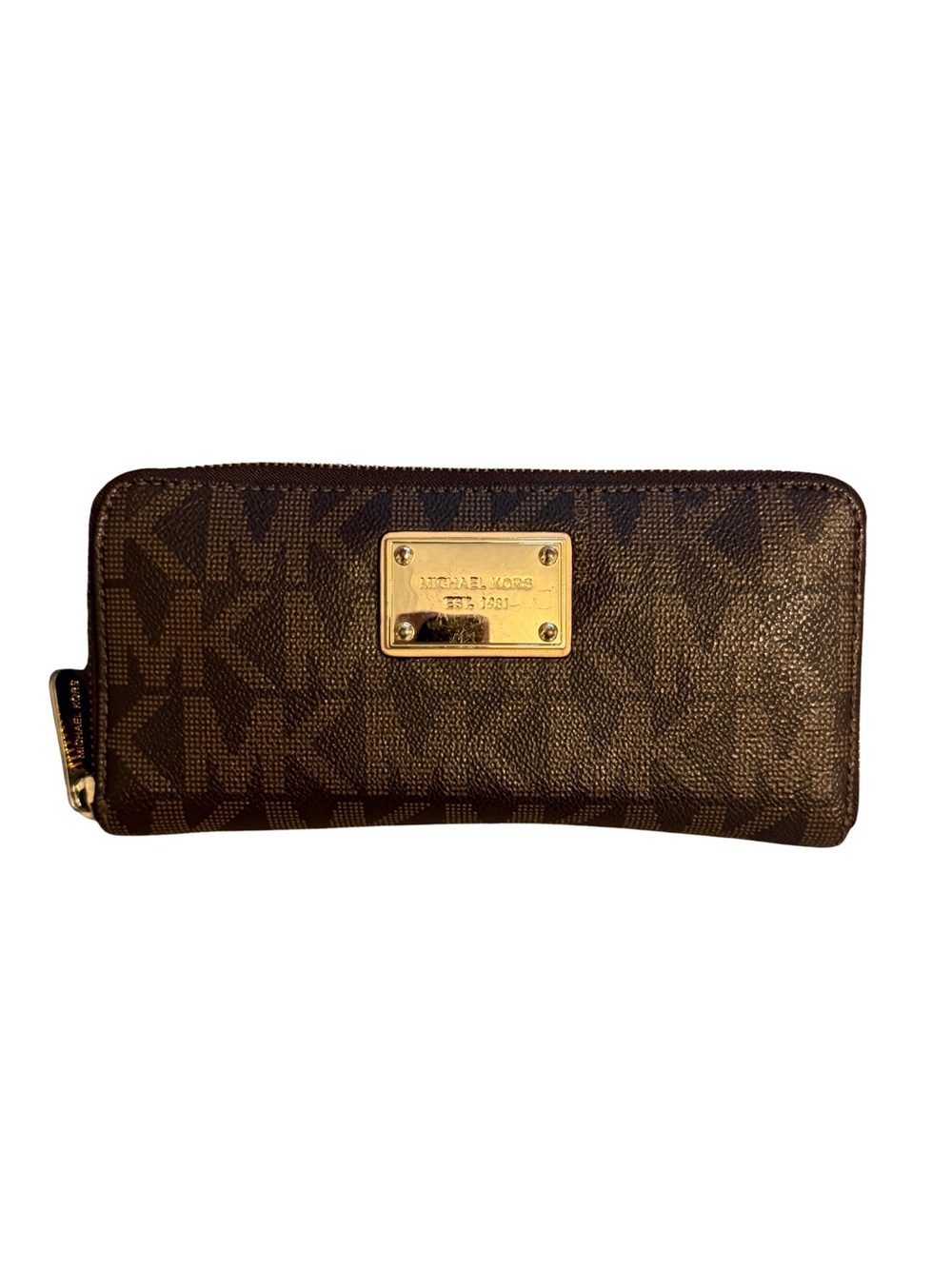 Michael Kors Brown and Gold MK Signature Zip Wallet